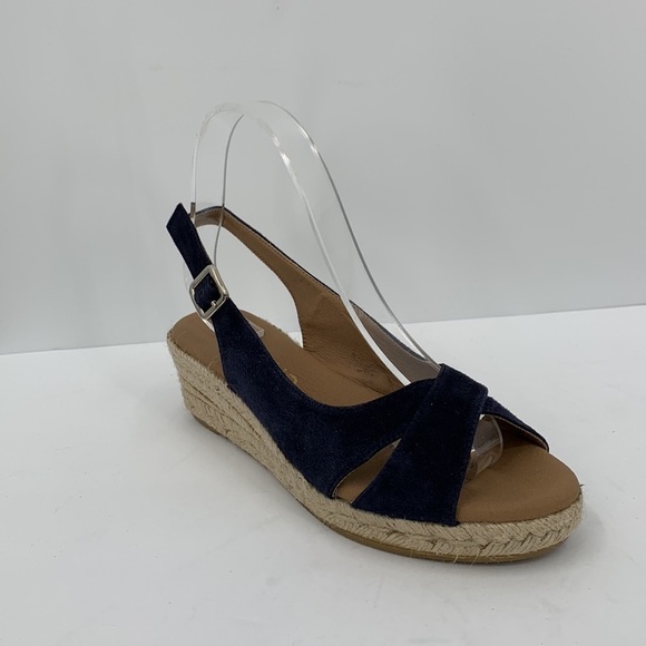 Heyraud slingback espadrille sandal navy blue suede wedge jute platform 37 6 - Picture 2 of 7